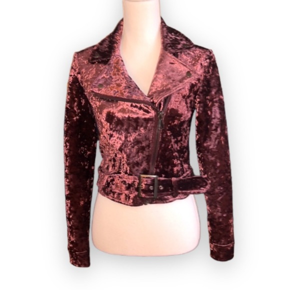 Crushed velvet Moto jacket wine or plum color size small beautiful - Picture 5 of 10